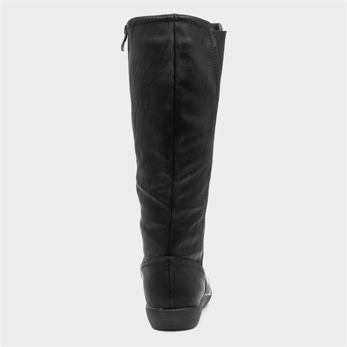 Sheri Womens Black Zip Up Calf Boot