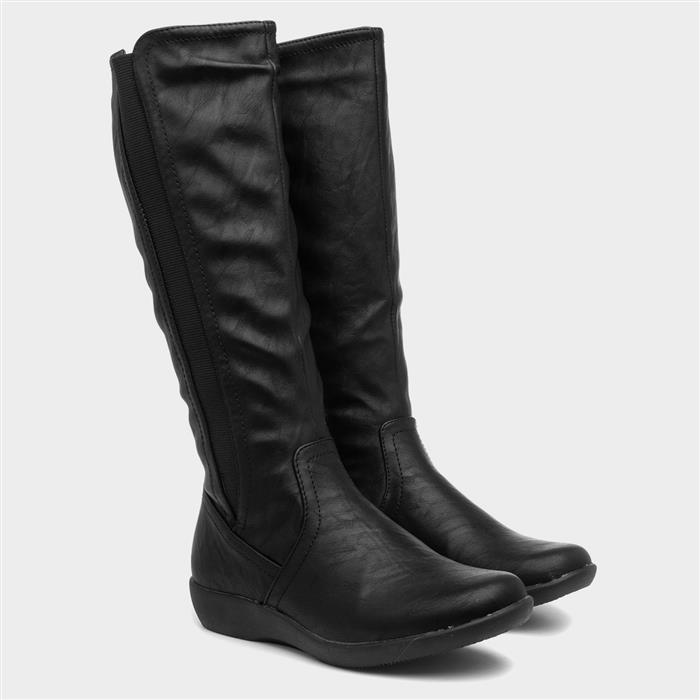 Sheri Womens Black Zip Up Calf Boot