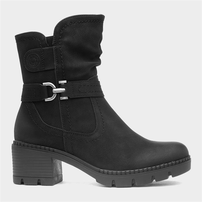 Sonya Womens Black Heeled Zip Up Boot