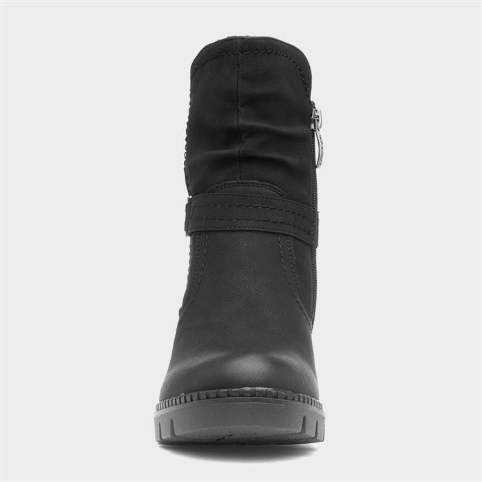 Sonya Womens Black Heeled Zip Up Boot