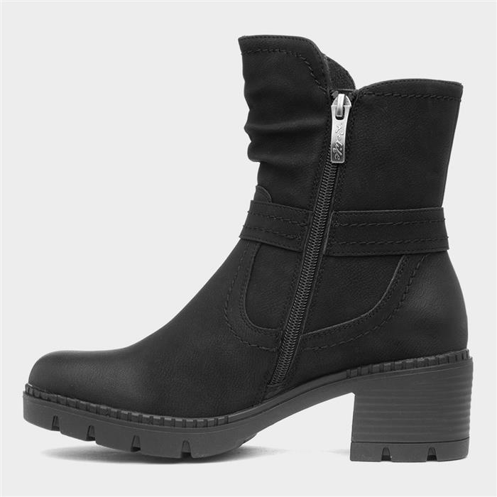 Sonya Womens Black Heeled Zip Up Boot