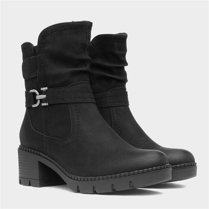 Sonya Womens Black Heeled Zip Up Boot