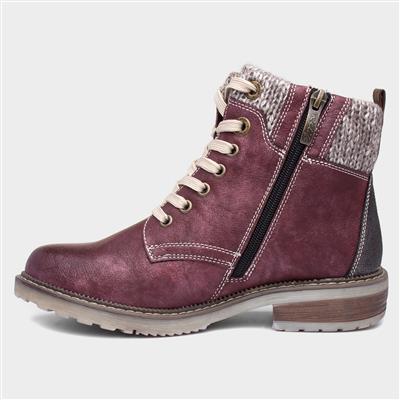 Diane Womens Red Lace Up Ankle Boot