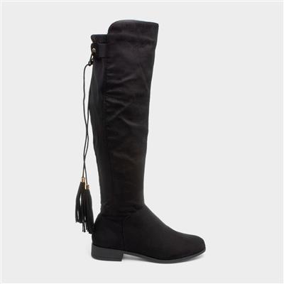 Maci Womens Black Knee High Tassel Boots