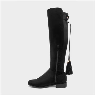 Maci Womens Black Knee High Tassel Boots