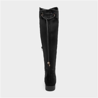 Maci Womens Black Knee High Tassel Boots