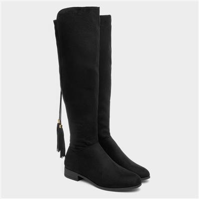 Maci Womens Black Knee High Tassel Boots