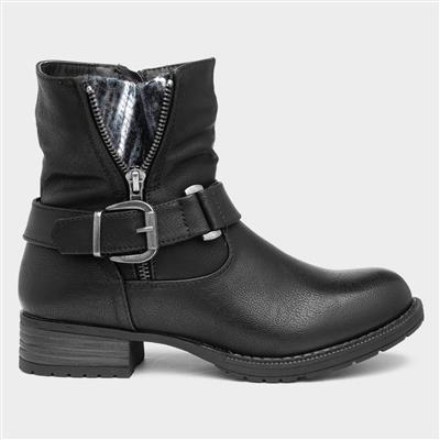 Womens Buckled Black Ankle Boot