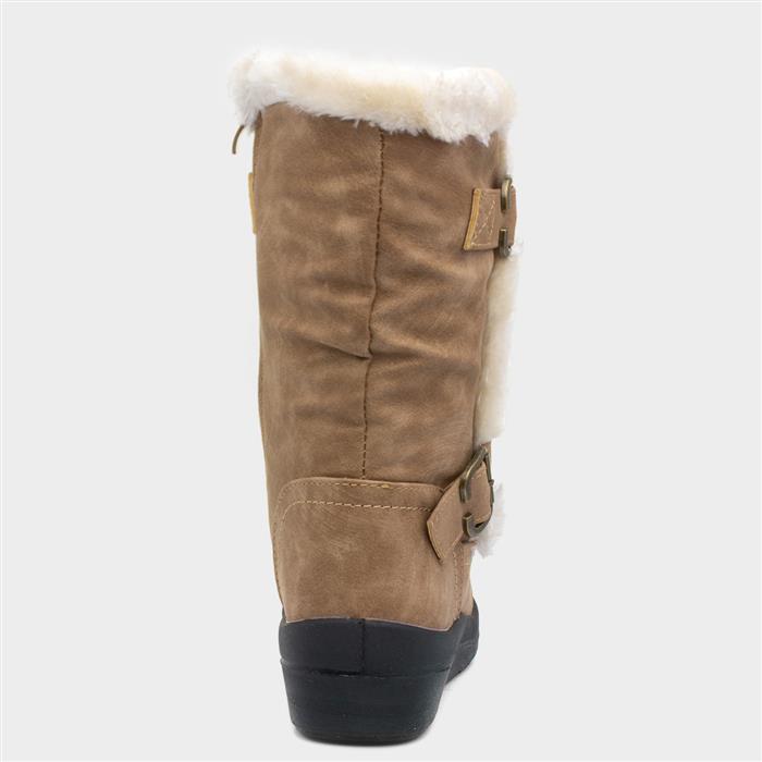 Womens Tan Faux Fur Buckle Calf Boot