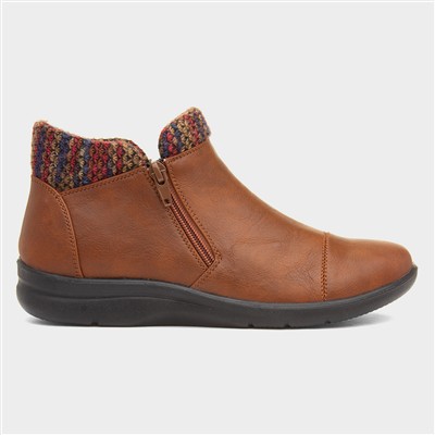 Grace Womens Tan Zip Up Ankle Boot
