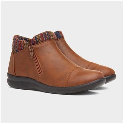 Grace Womens Tan Zip Up Ankle Boot