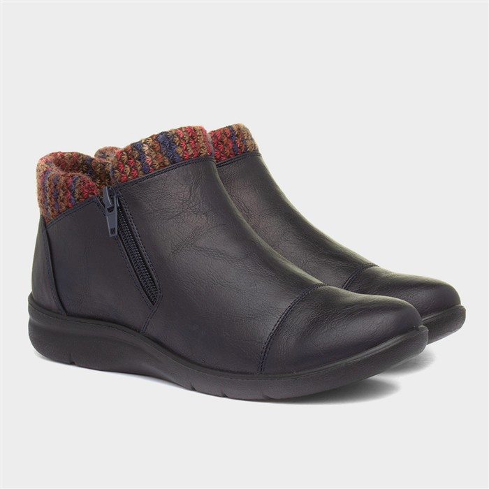 Grace Womens Navy Zip Up Ankle Boot