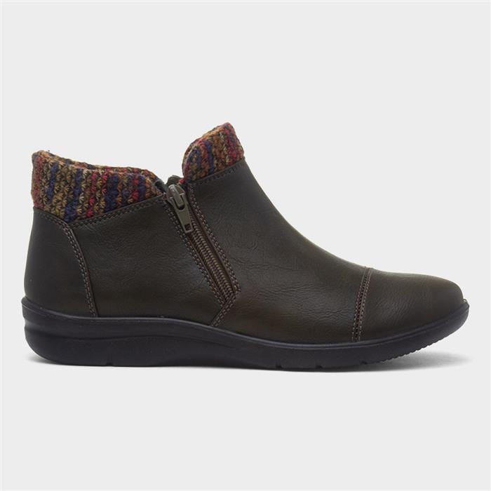 Grace Womens Khaki Zip Up Ankle Boot
