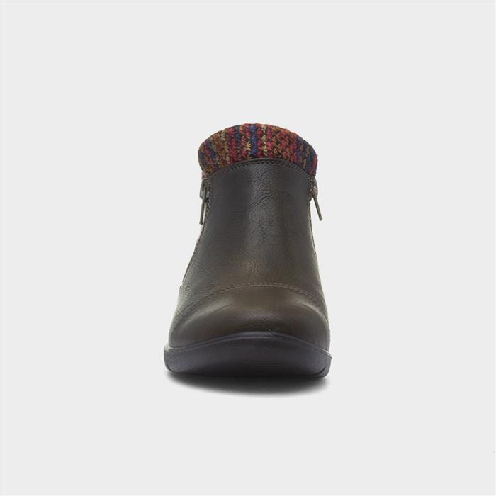 Grace Womens Khaki Zip Up Ankle Boot