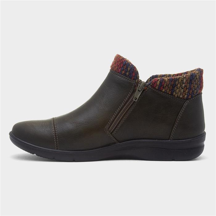 Grace Womens Khaki Zip Up Ankle Boot