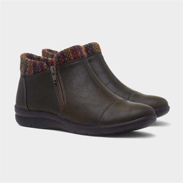 Grace Womens Khaki Zip Up Ankle Boot
