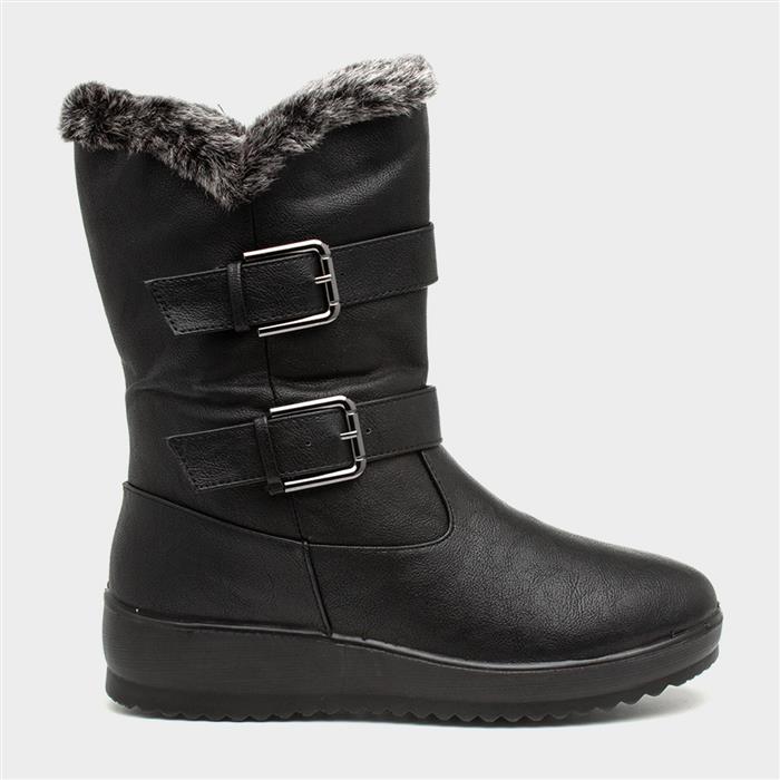 Womens Black Faux Fur Wide Fit Calf Boot