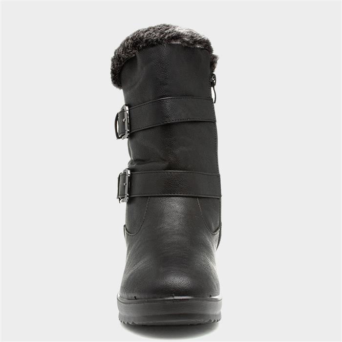 Womens Black Faux Fur Wide Fit Calf Boot