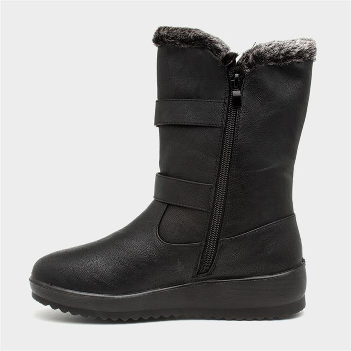 Womens Black Faux Fur Wide Fit Calf Boot