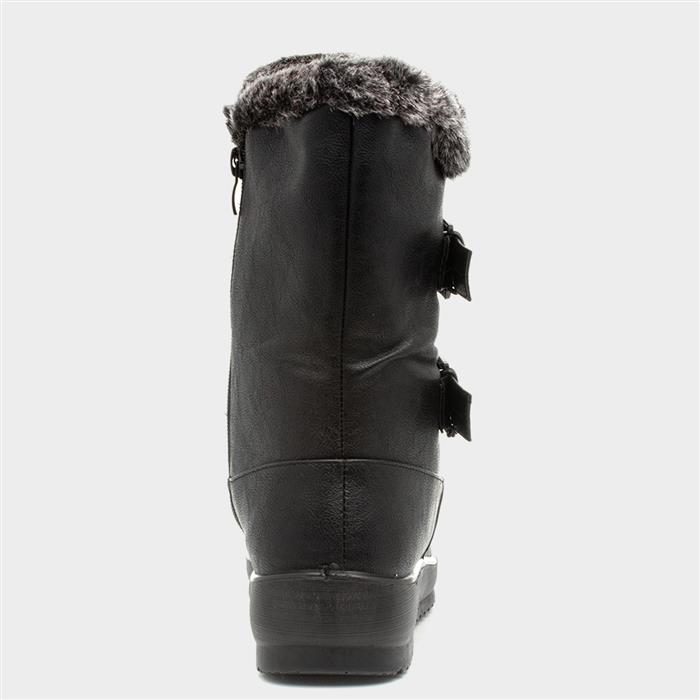 Womens Black Faux Fur Wide Fit Calf Boot