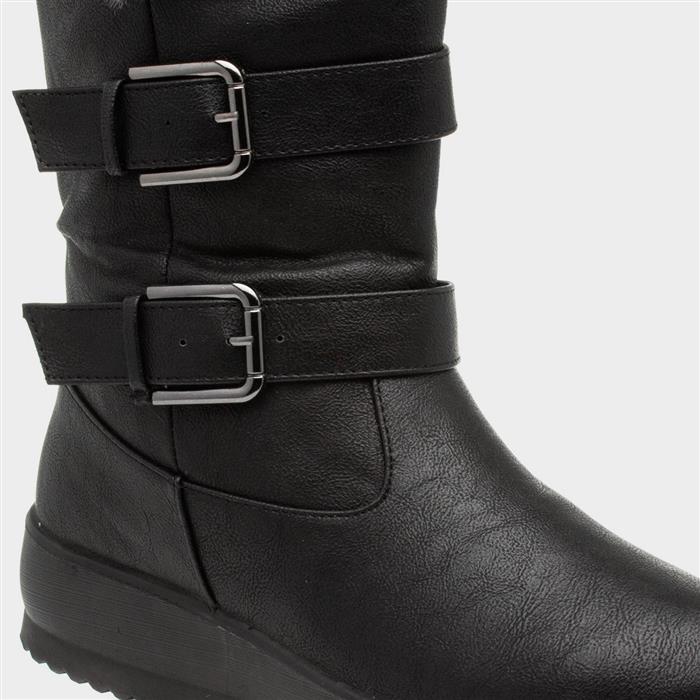 Womens Black Faux Fur Wide Fit Calf Boot