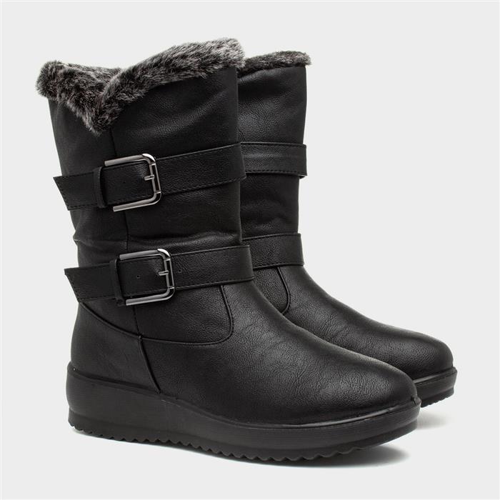 Womens Black Faux Fur Wide Fit Calf Boot