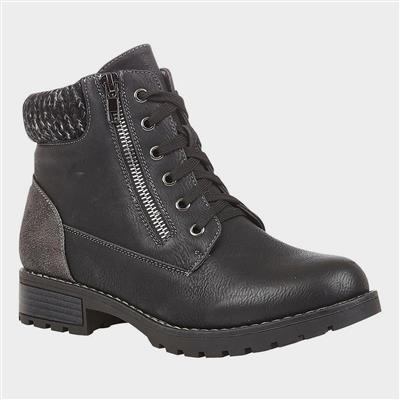 Emmeline Womens Black Lace Up Ankle Boot