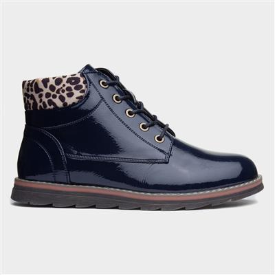 Naomi Womens Navy Patent Ankle Boot