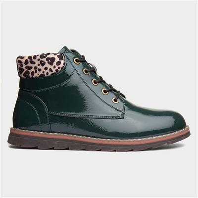Naomi Womens Green Patent Ankle Boot
