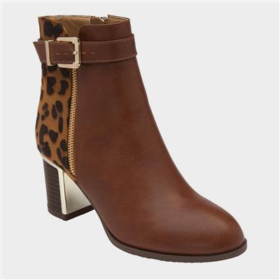 Monica Womens Tan Heeled Ankle Boot