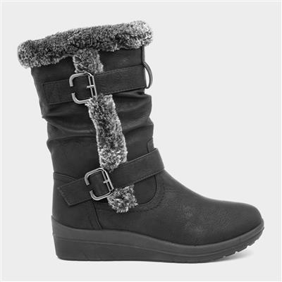 Womens Faux Fur Casual Boot in Black