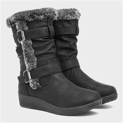 Womens Black Faux Fur Calf Boot
