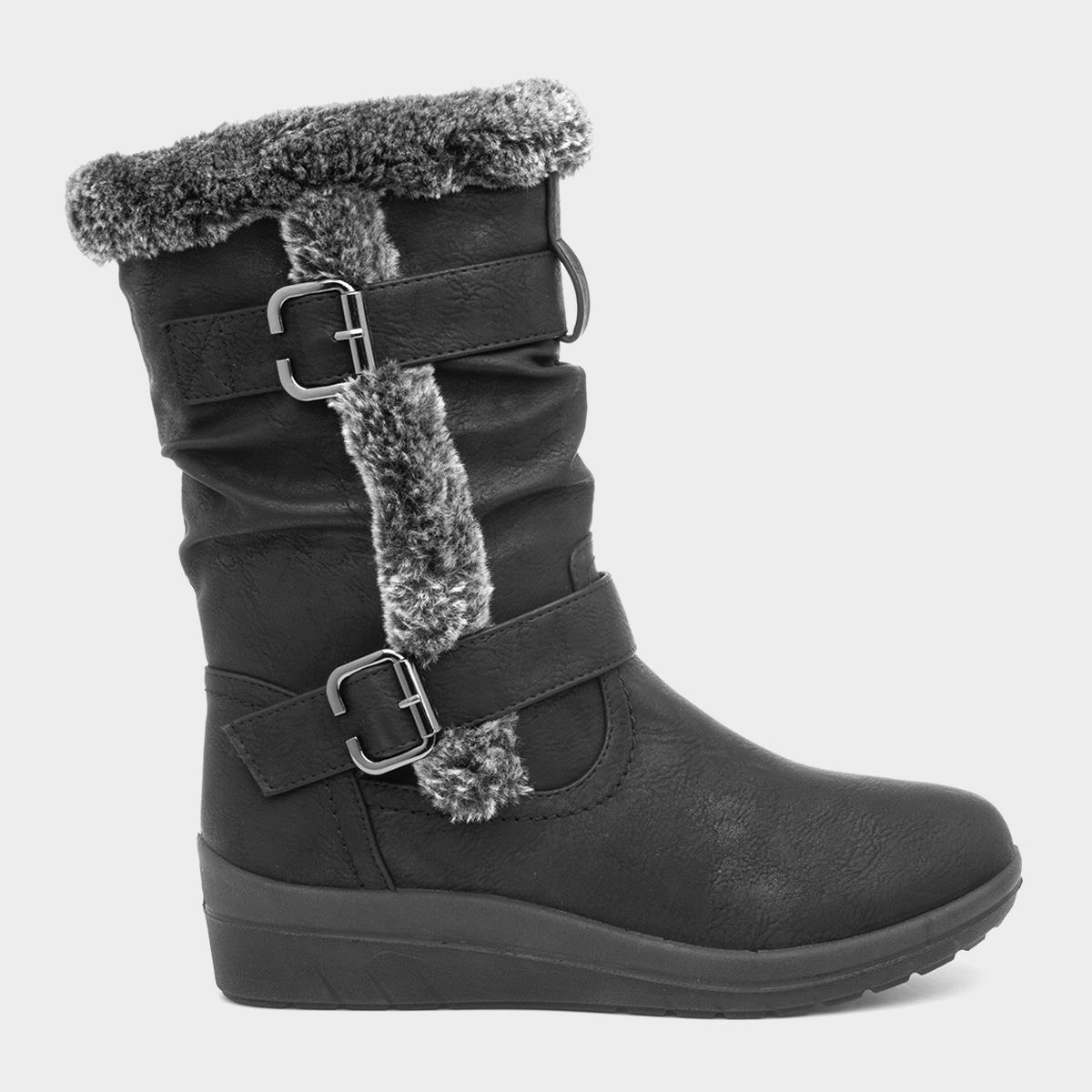 Womens Black Faux Fur Calf Boot