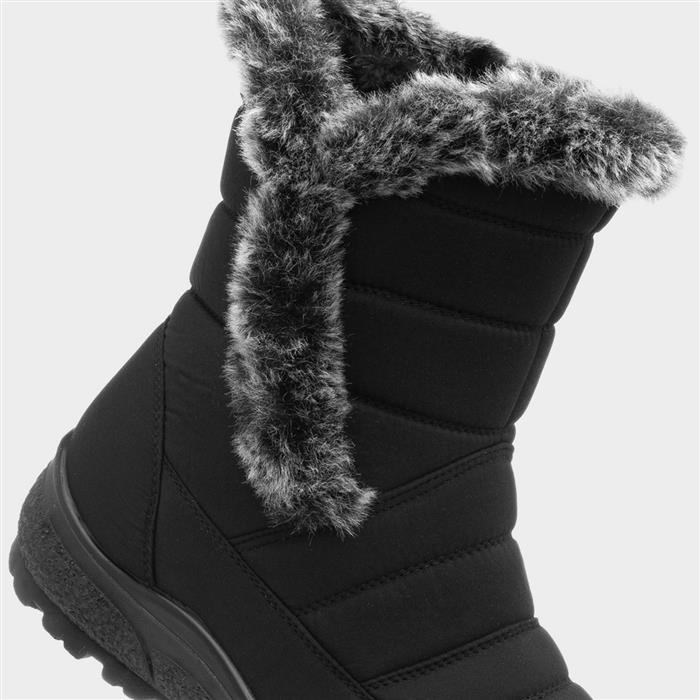 Womens Black Faux Fur Zip Up Boot