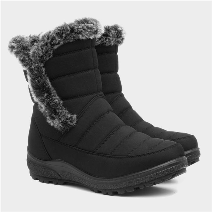 Womens Black Faux Fur Zip Up Boot