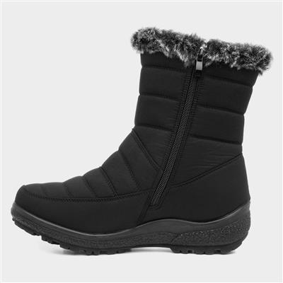 Womens Black Faux Fur Zip Up Boot