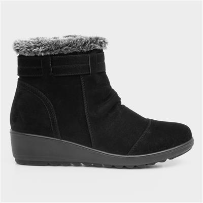 Womens Black Ankle Boot with Faux Fur