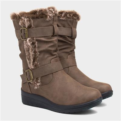 Jo Womens Brown Faux Fur Calf Boot