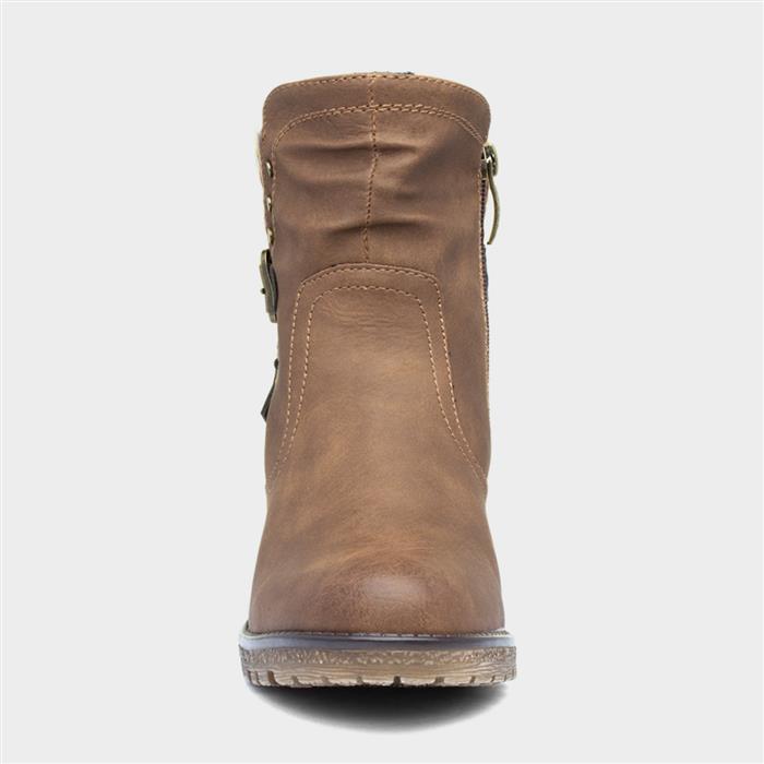 Tracey Womens Tan Ankle Heeled Boot