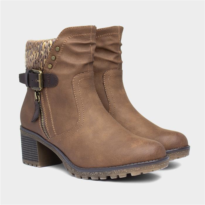 Tracey Womens Tan Ankle Heeled Boot
