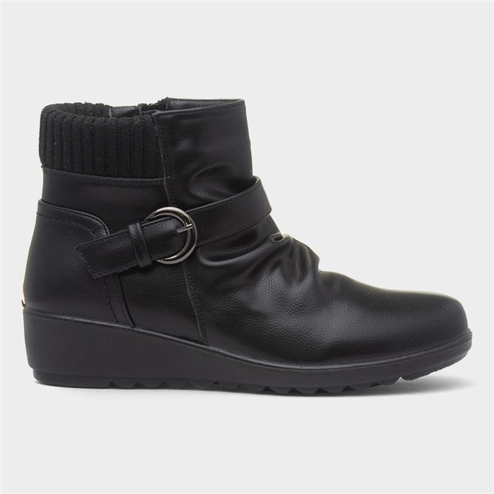 Womens Black Knitted Collar Wedge Boot