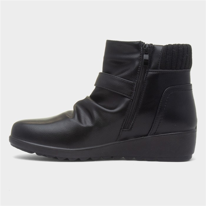 Womens Black Knitted Collar Wedge Boot