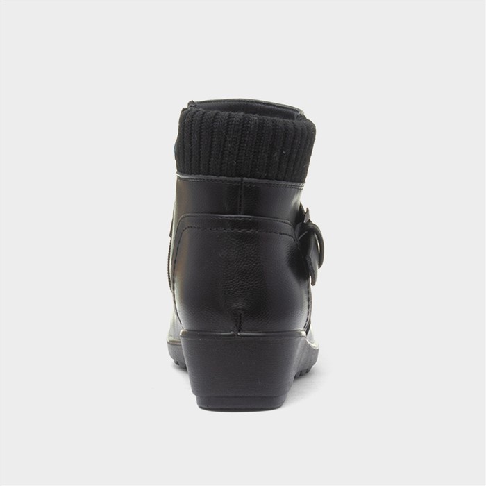 Womens Black Knitted Collar Wedge Boot