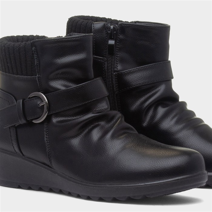Womens Black Knitted Collar Wedge Boot