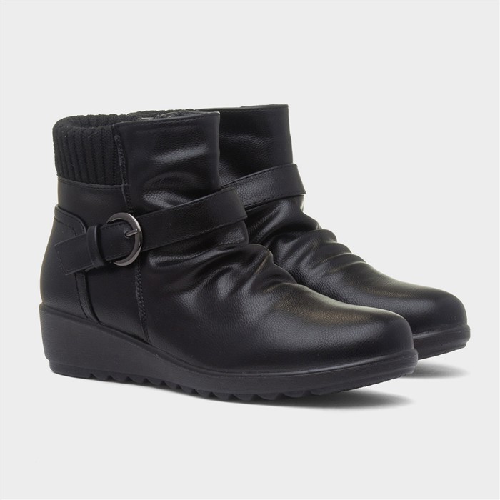 Womens Black Knitted Collar Wedge Boot