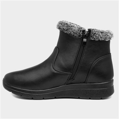 Womens Black Faux Fur Ankle Boot