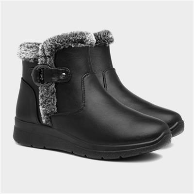 Womens Black Faux Fur Ankle Boot