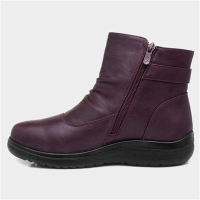 Womens Purple Buckled Ankle Boot