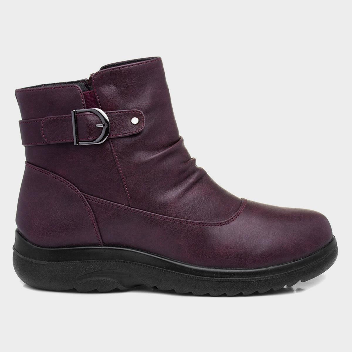 Womens Purple Buckled Ankle Boot