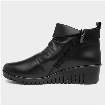 Lotus Cordelia Womens Black Leather Wedge Boot-185089 | Shoe Zone